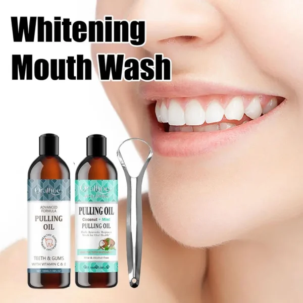 Oral Care Fresh Breath Coconut Mint Mouthwash - Alcohol-Free Pulling Scraper, Teeth Whitening Oil Tongue Cleaner Toothbrush I2Q4 - Image 2