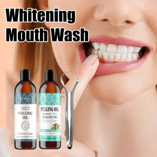 Oral Care Fresh Breath Coconut Mint Mouthwash - Alcohol-Free Pulling Scraper, Teeth Whitening Oil Tongue Cleaner Toothbrush I2Q4 - Image 3