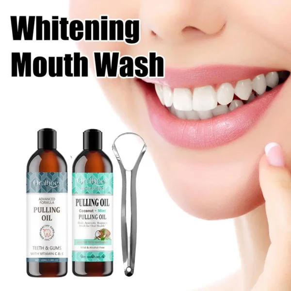 Oral Care Fresh Breath Coconut Mint Mouthwash - Alcohol-Free Pulling Scraper, Teeth Whitening Oil Tongue Cleaner Toothbrush I2Q4