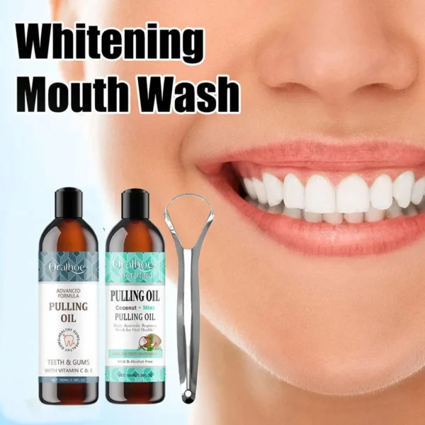 Oral Care Fresh Breath Coconut Mint Mouthwash - Alcohol-Free Pulling Scraper, Teeth Whitening Oil Tongue Cleaner Toothbrush I2Q4 - Image 4