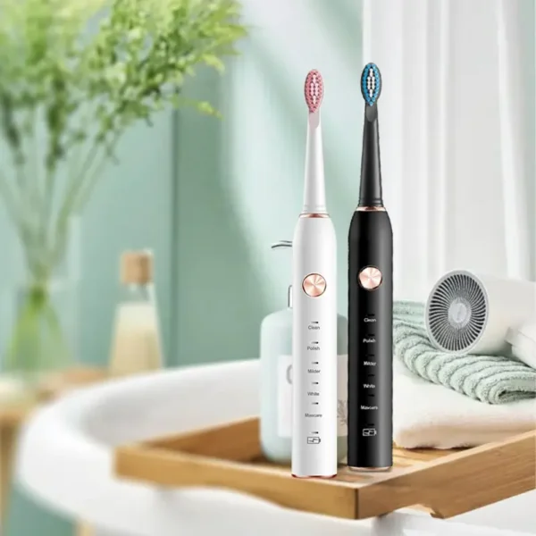 Jianpai Black and White Sonic Electric Toothbrush for Male and Female Lovers 5-mode USB Charging IPX7 Waterproof Sonic Electric - Image 5