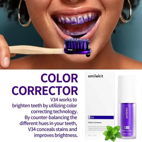 30ml V34 SmileKit Purple Toothpaste Removes Tartar Clean Oral Hygiene Fresh Breath Whitening Teeth Care Products - Image 4